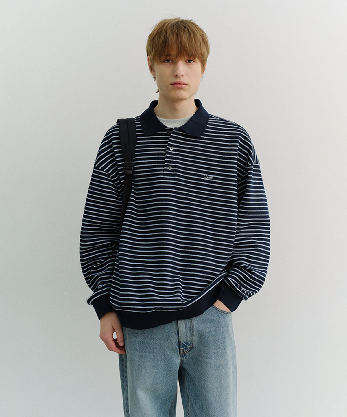 던스트 포 맨(DUNST FOR MEN) STRIPED LOGO COLLARED T-SHIRT_UNISEX_UDTS6A120_NAVY
