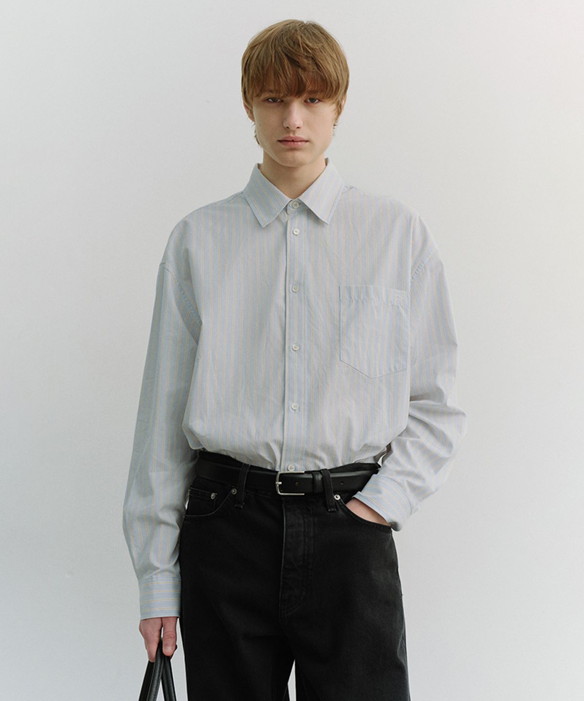 던스트 포 맨(DUNST FOR MEN) OVERSIZED STRIPED SHIRT_UNISEX_UDSH6A104_MISTY BLUE STRIPE