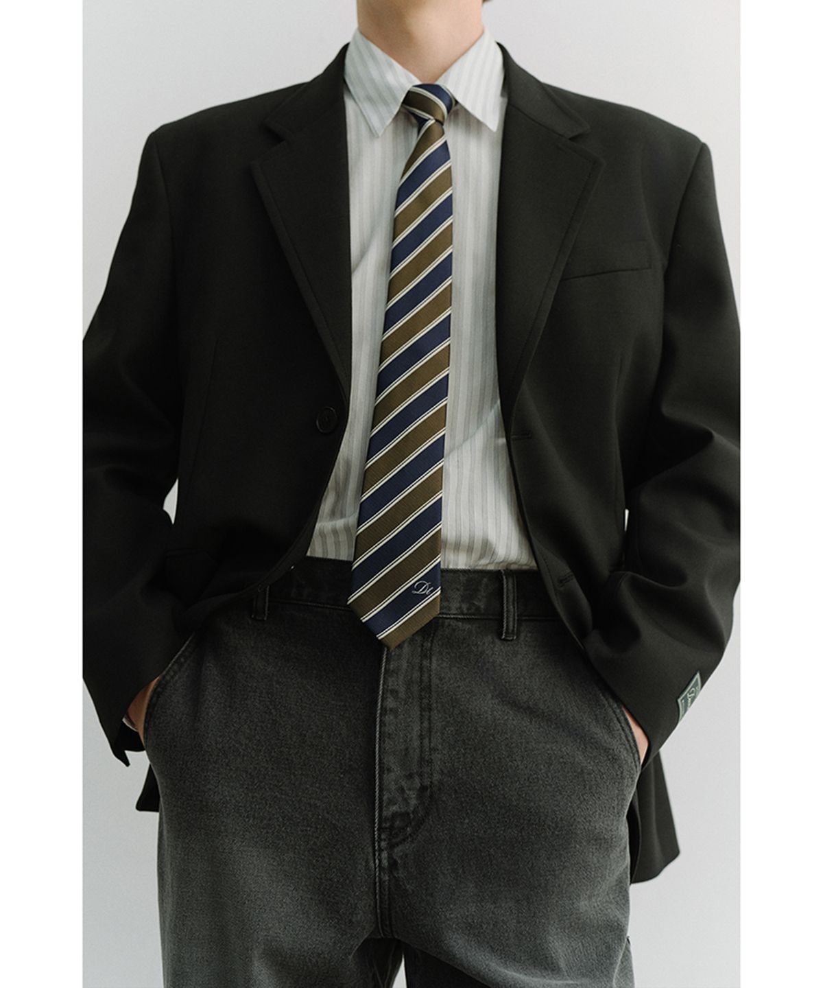 던스트 포 맨(DUNST FOR MEN) STRIPED TIE_UDNE6E101_OLIVE