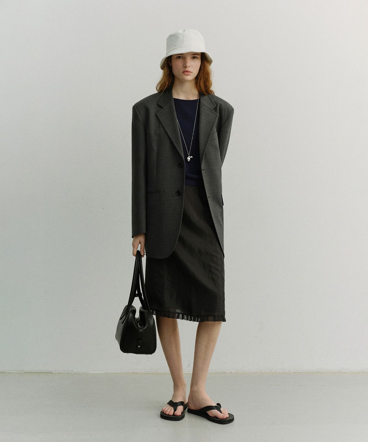 던스트(DUNST) UNISEX OVERSIZED WOOL BLAZER_UDJA6A107_MELANGE GREY