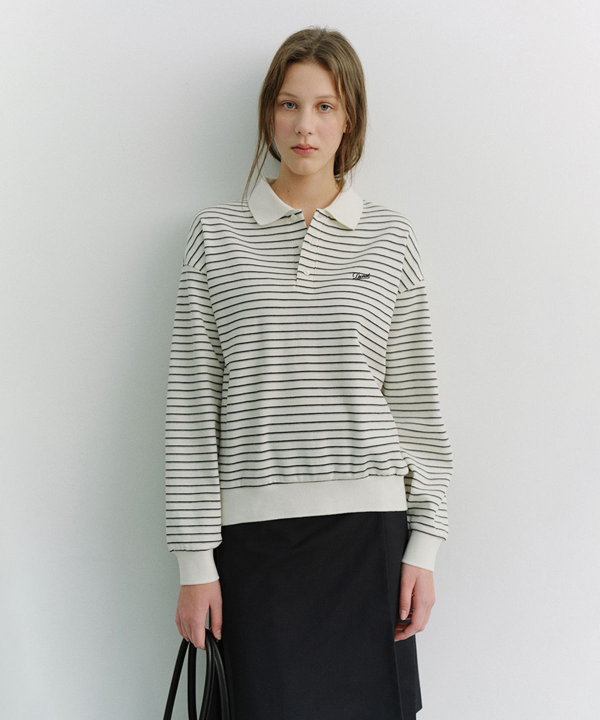 던스트(DUNST) UNISEX STRIPED LOGO COLLARED T-SHIRT_UDTS6A120_IVORY STRIPE