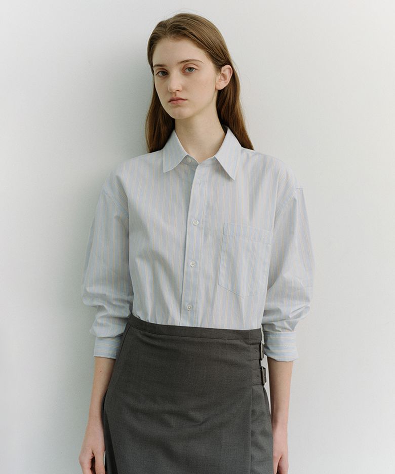 UNISEX OVERSIZED STRIPED SHIRT_UDSH6A104_MISTY BLUE STRIPE