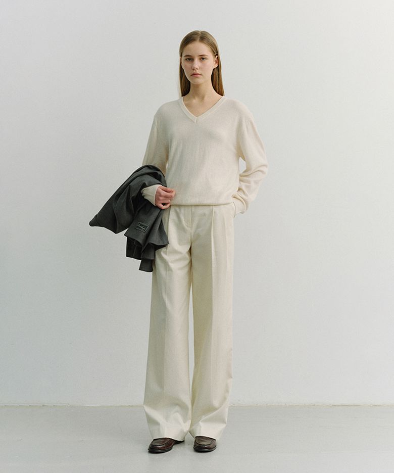 DOUBLE PLEATED CHINO SLACKS_UDPA6A224_IVORY