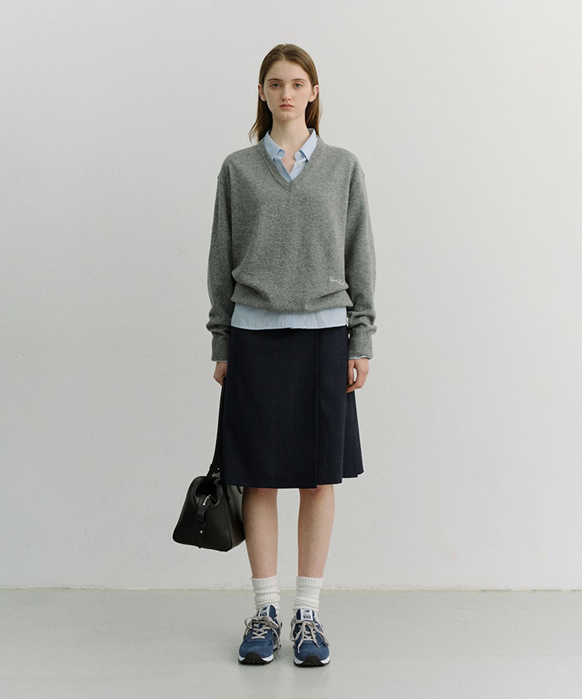 던스트(DUNST) PLEATS MIDI SKIRT_UDSK6A203_NAVY CHECK