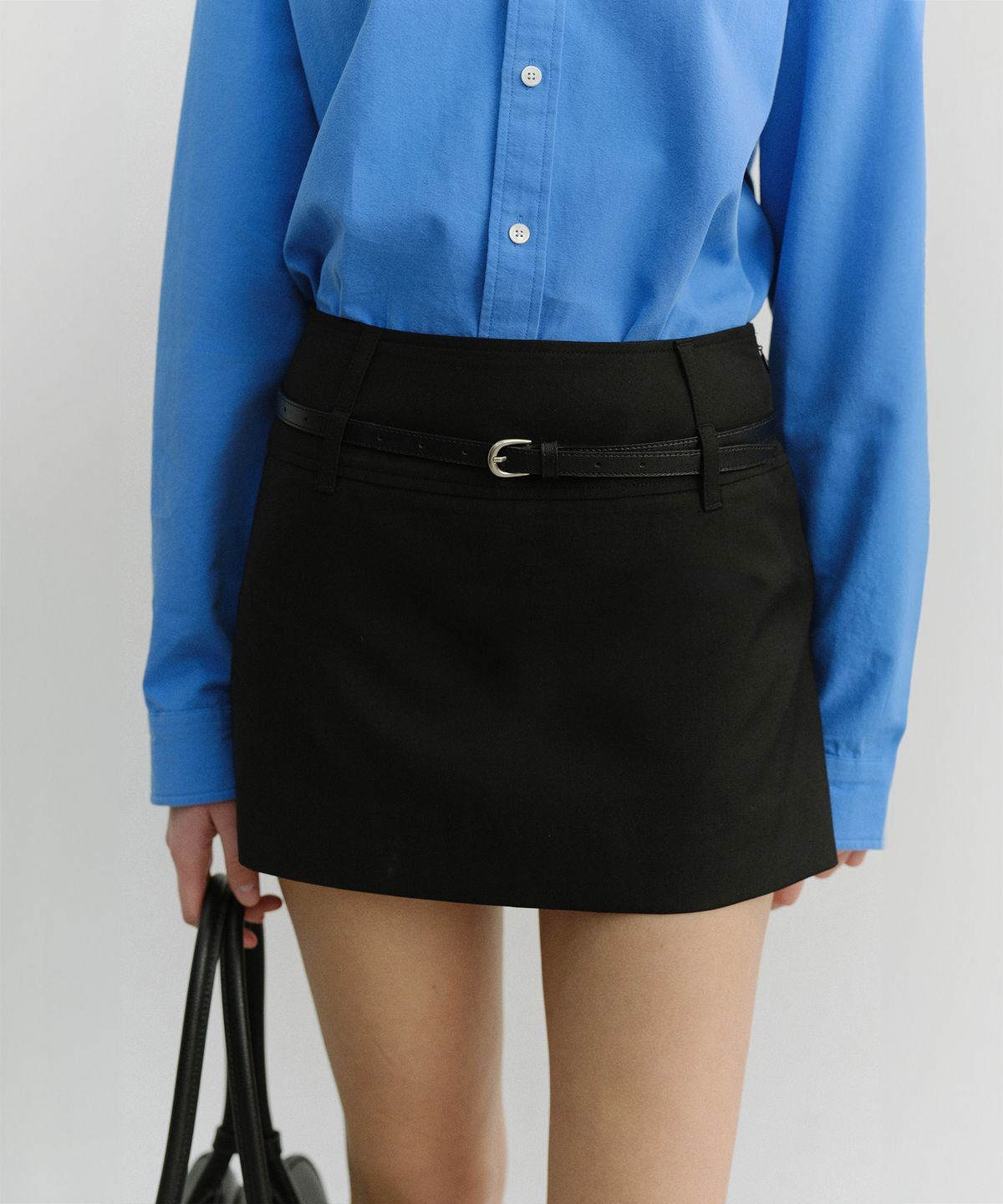 던스트(DUNST) D-BUCKLE THIN LEATHER BELT_UDBE6E207_BLACK