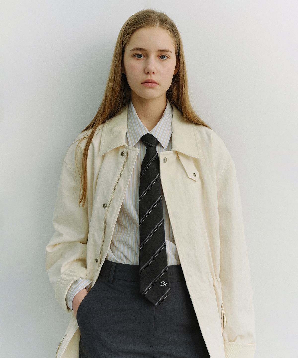 던스트(DUNST) STRIPED TIE_UDNE6E101_CHARCOAL GREY