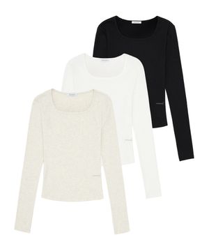 W 베이직 라운드 스퀘어넥 롱슬리브 (3colors)