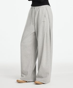 W 베이직 사이드 핀턱 와이드 벌룬 스웨트 팬츠 (2colors)