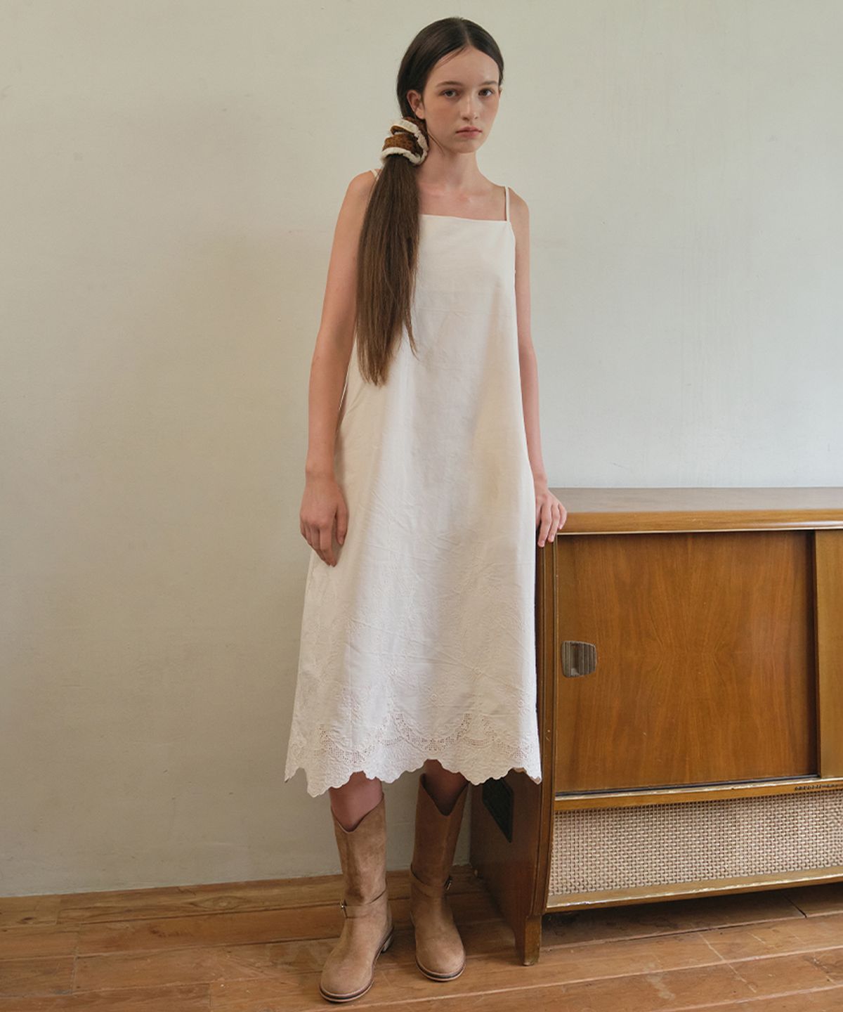 아우어노스텔지아(OURNOSTALGIA) Embroiderde layered dress_Cream(O25-OPS05)