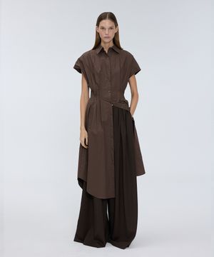 Side pleated sleeveless shirt dress