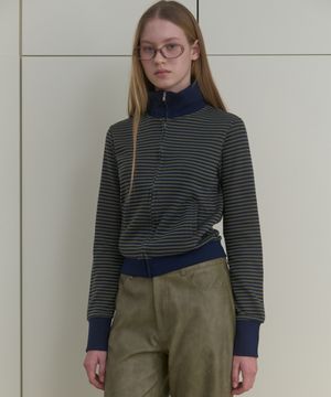 STRIPE SLIM ZIP-UP_GREEN
