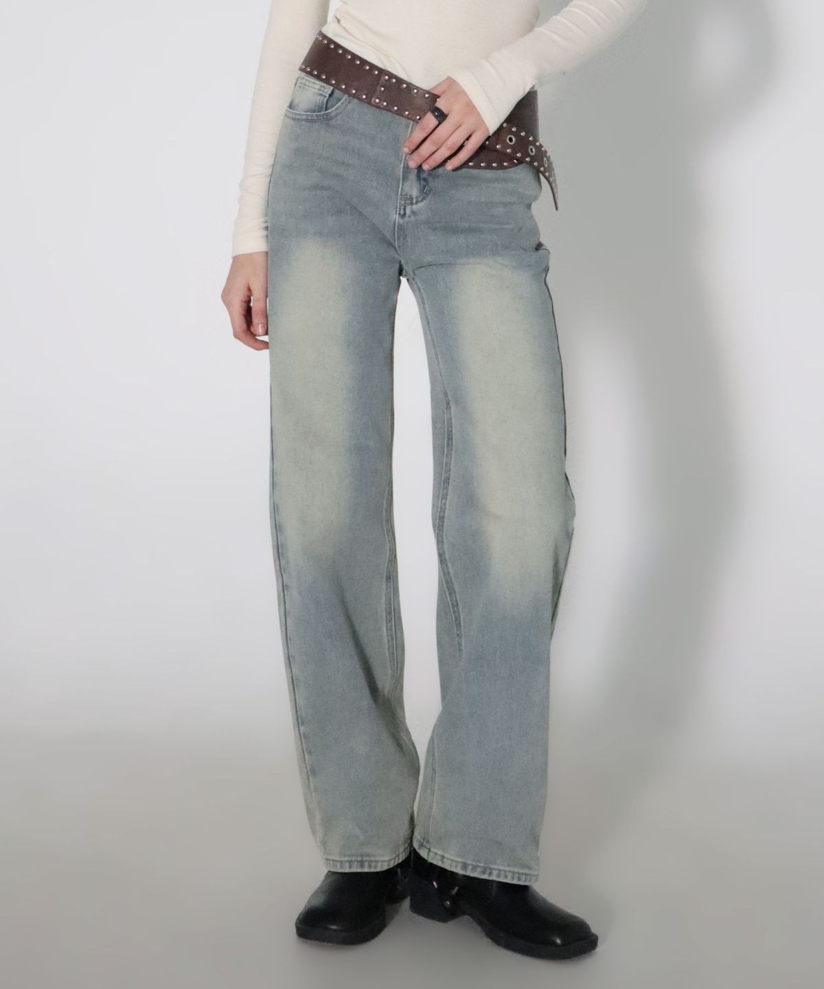 칙스(CHICKS) 빈티지 워싱 와이드핏 데님 팬츠 딥블루
