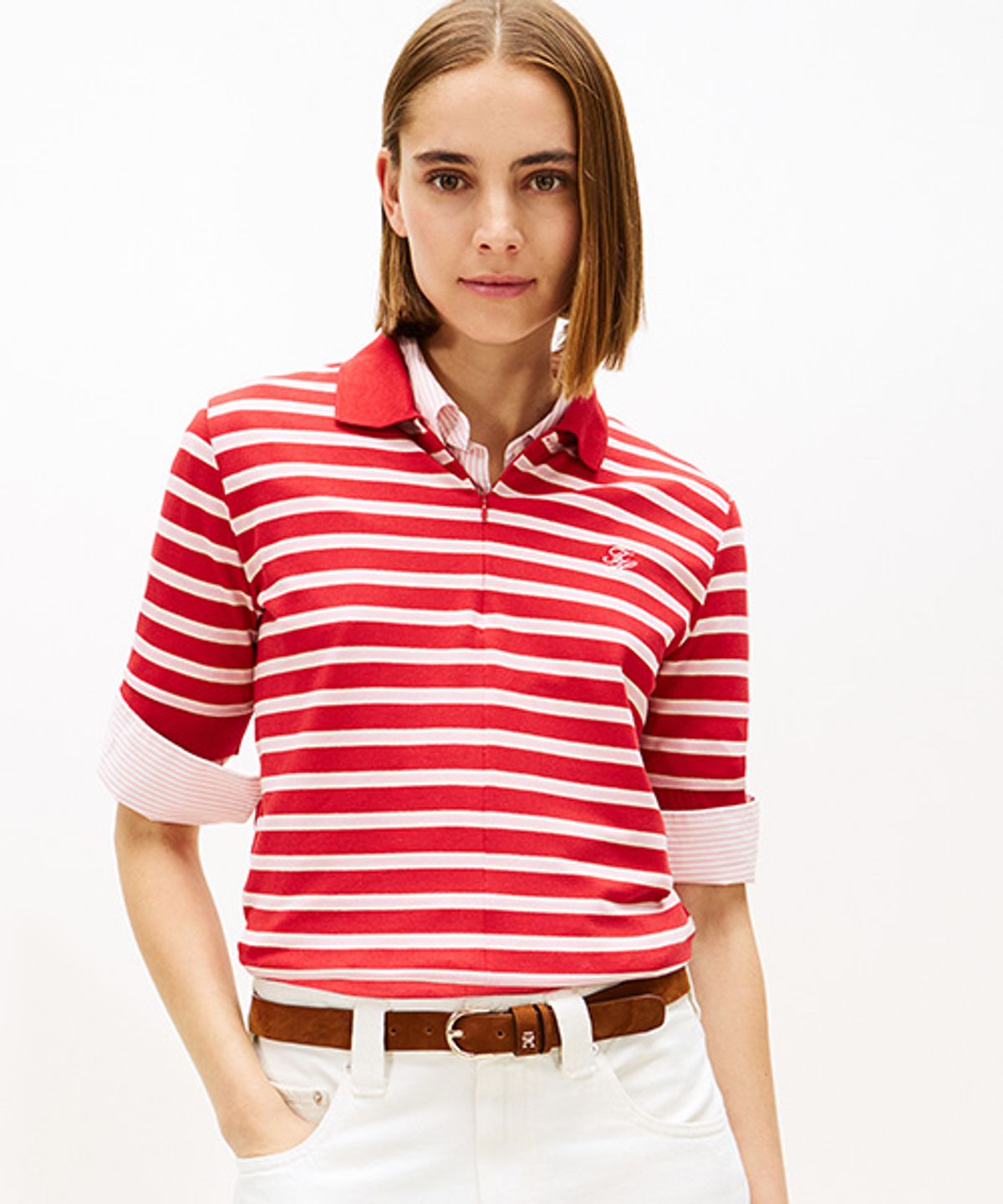 타미힐피거(TOMMY HILFIGER) 히든 하프 집업 폴로 티셔츠 (T22G0TPI032WT10EW)
