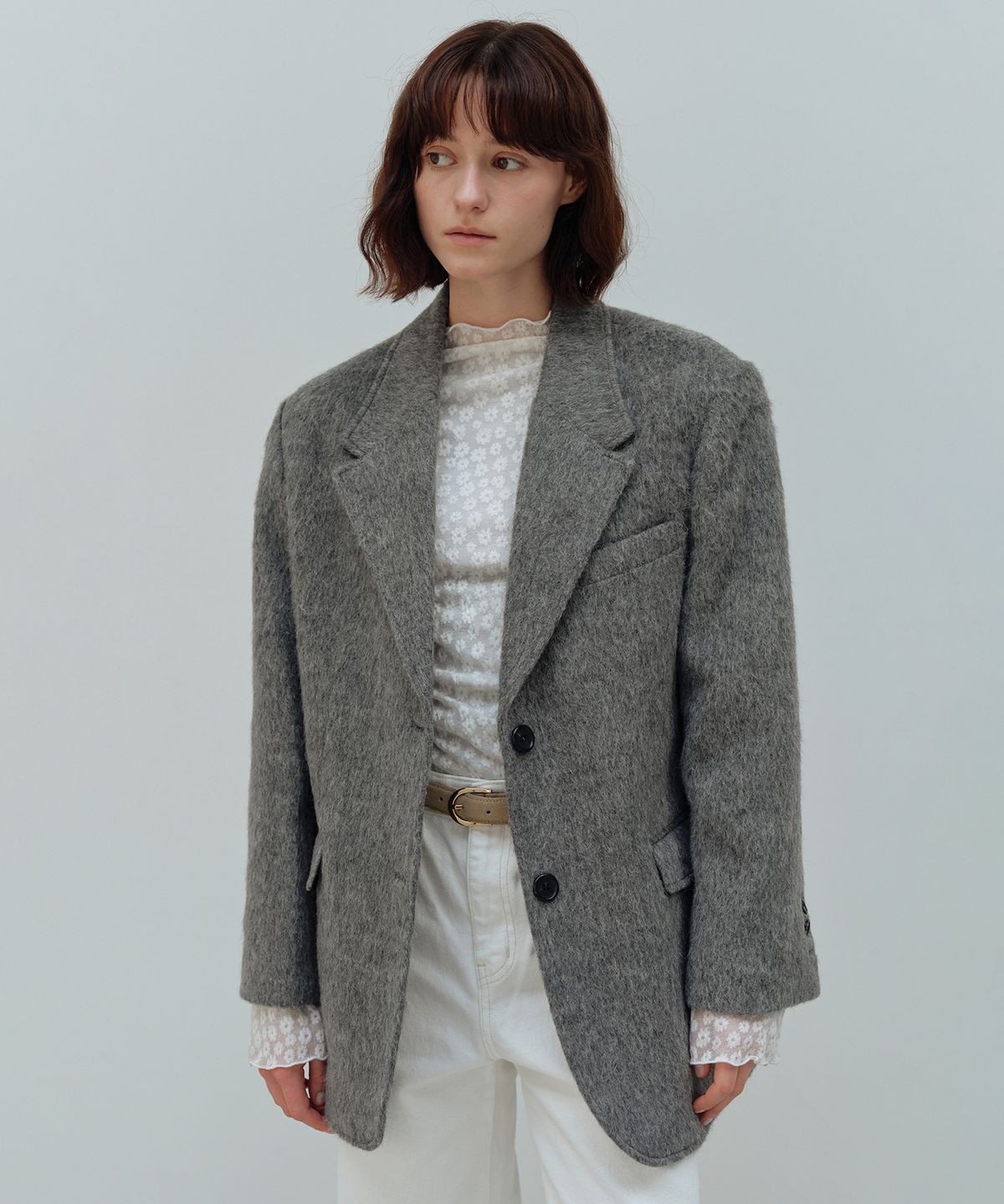 더라이(THERYE) Alpaca Wool Half Jacket(Charcoal)