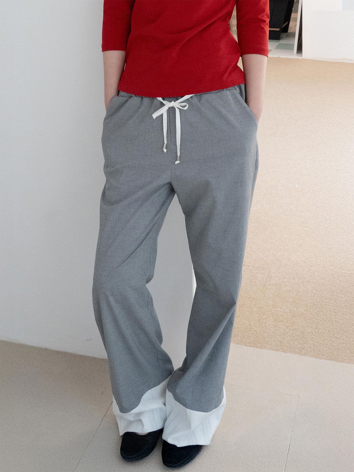 온스카(ONSKA) CHECK LACE PANTS (GREY)