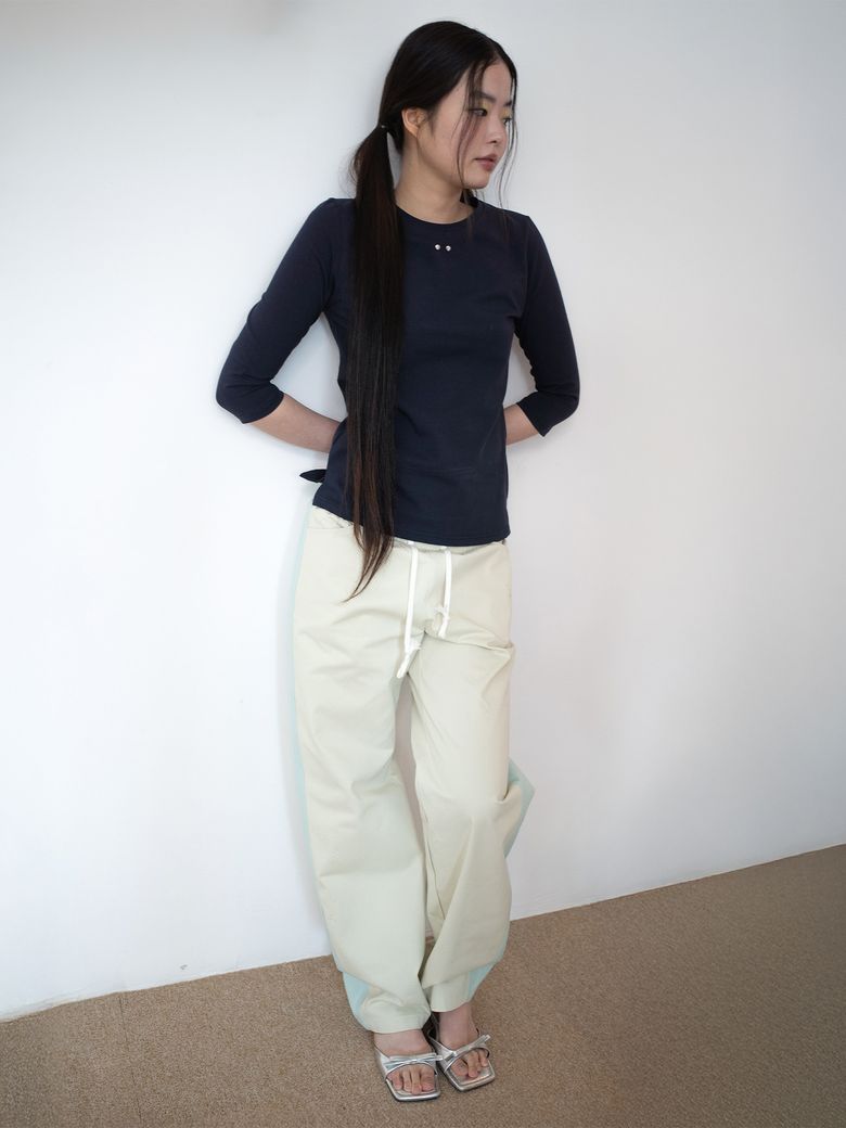 DOODLE CURVED PANTS (LIGHT YELLOW)