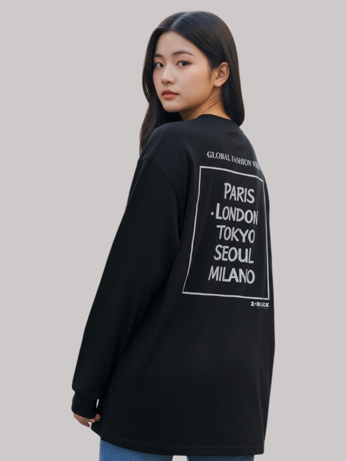 지블랙(ZBLACK) 패션위크 CITY  롱슬리브(BLACK-GREY PRINT)