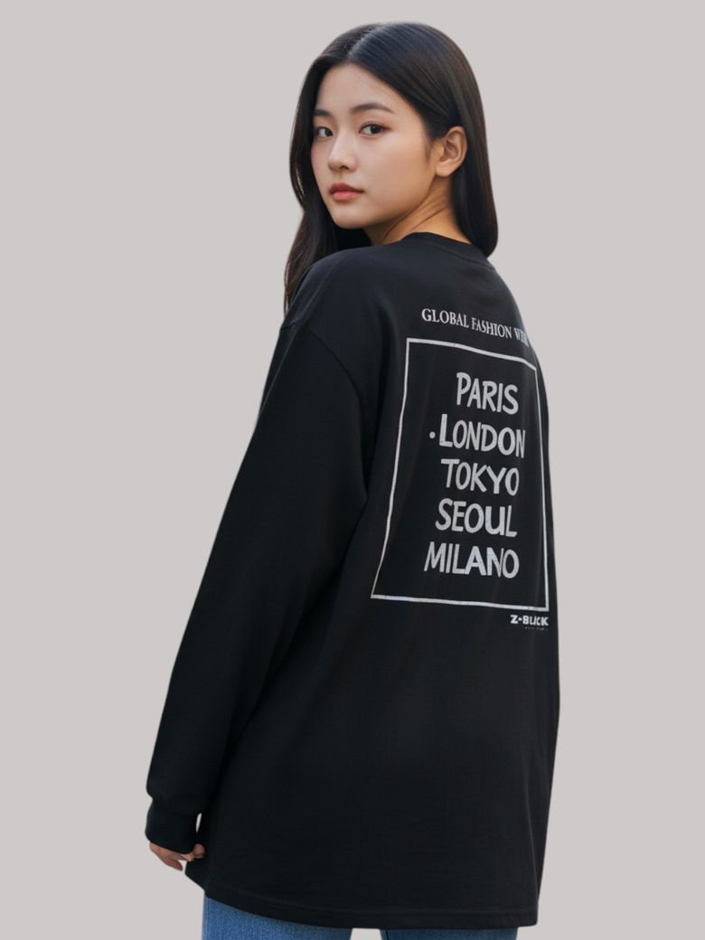 패션위크 CITY  롱슬리브(BLACK-GREY PRINT)