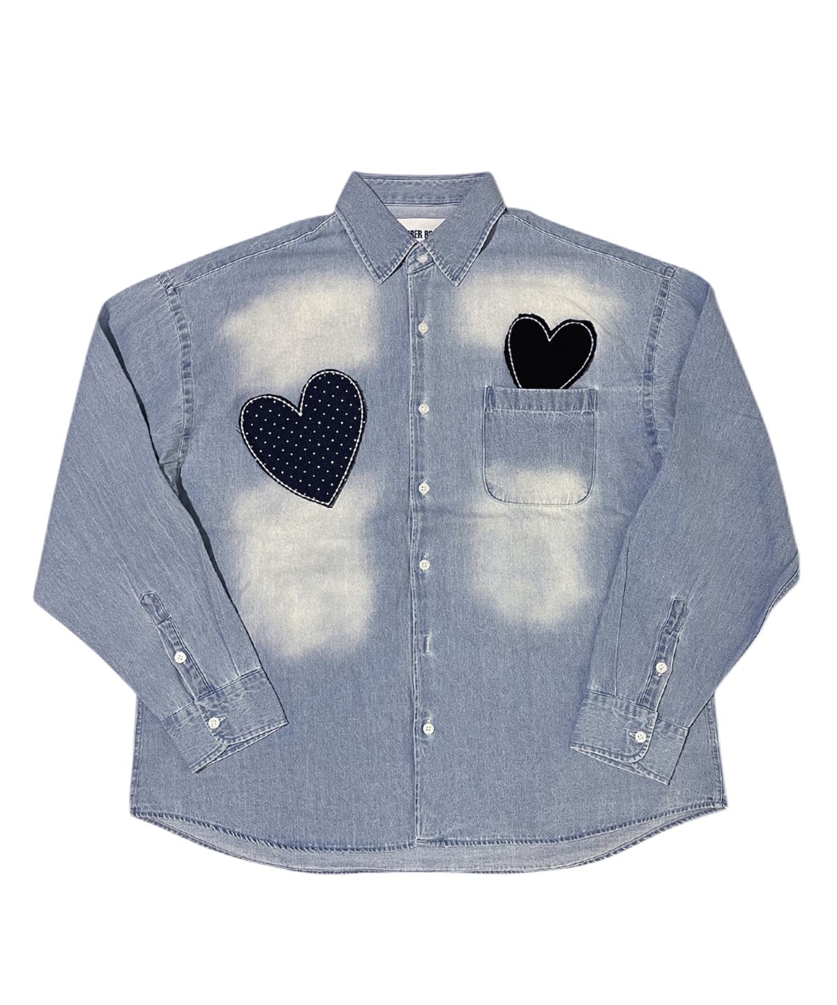 스케이터락(SK8ER ROCK) Double Hearts Denim Shirt ((light blue))