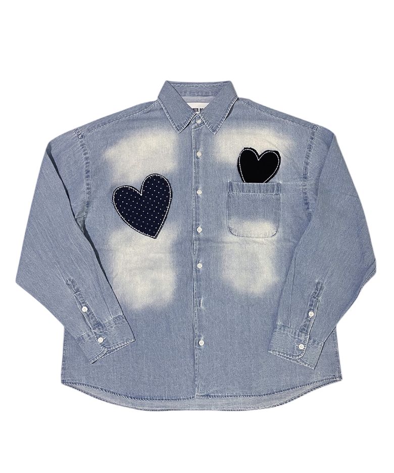 Double Hearts Denim Shirt ((light blue))