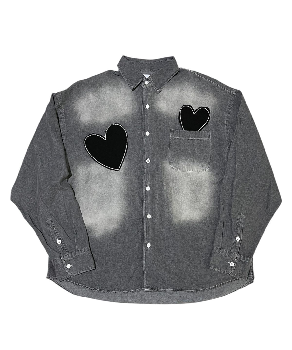 스케이터락(SK8ER ROCK) Double Hearts Denim Shirt ((gray))
