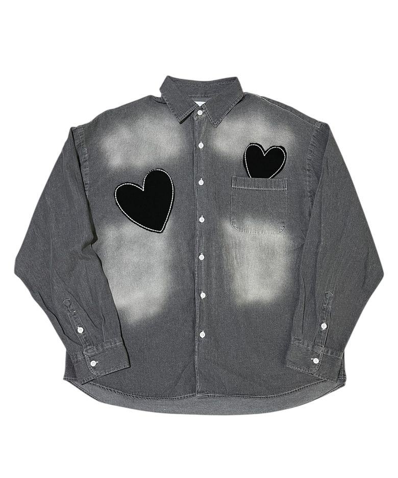 Double Hearts Denim Shirt ((gray))