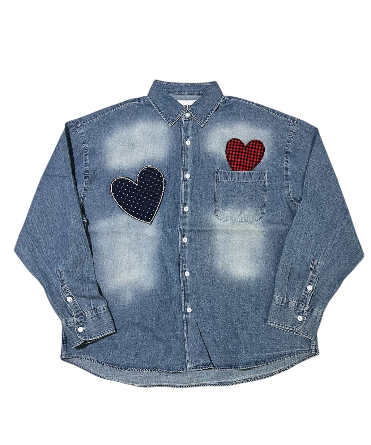 스케이터락(SK8ER ROCK) Double Hearts Denim Shirt ((blue))