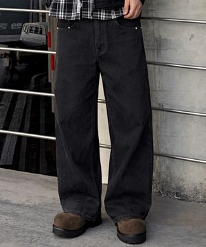 [스토커즈 pick] 데미지 워시드 데님 팬츠-로우 블랙