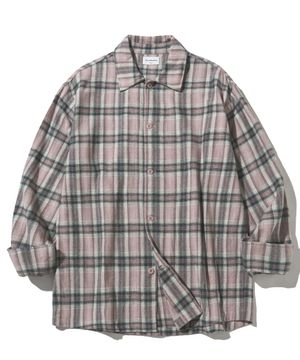 브러쉬드 체크 오버 셔츠-핑크