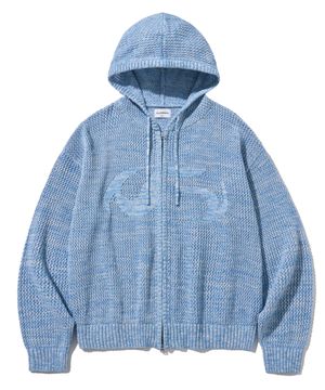 심볼 메쉬 니트 집업-블루