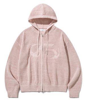 심볼 메쉬 니트 집업-핑크