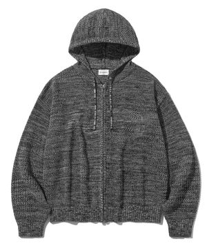 심볼 메쉬 니트 집업-블랙