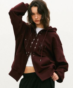 스터닝 후드 집업 버건디