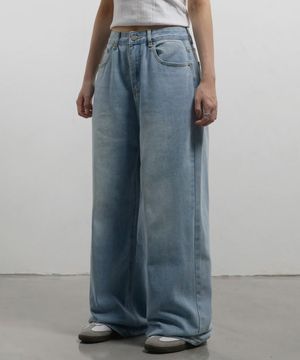 페이드 워싱 루즈 와이드핏 데님 팬츠 연청