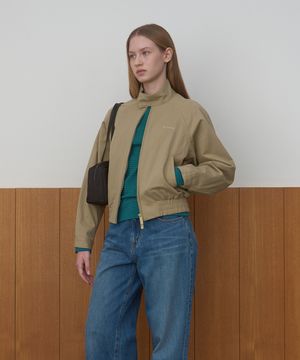 COTTON PLEATS BOMBER JACKET_BEIGE