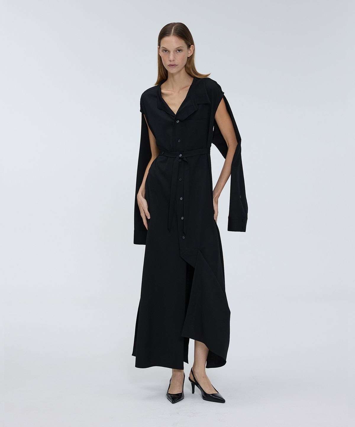 므아므(MMAM) Off-sleeve long shirt dress