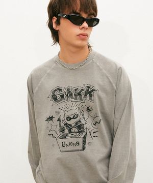 디스코 피그먼트 래글런 롱슬리브 스톤그레이