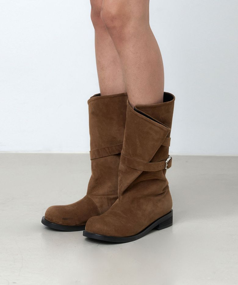 FOLDING MIDDLE BOOTS - TAN BROWN