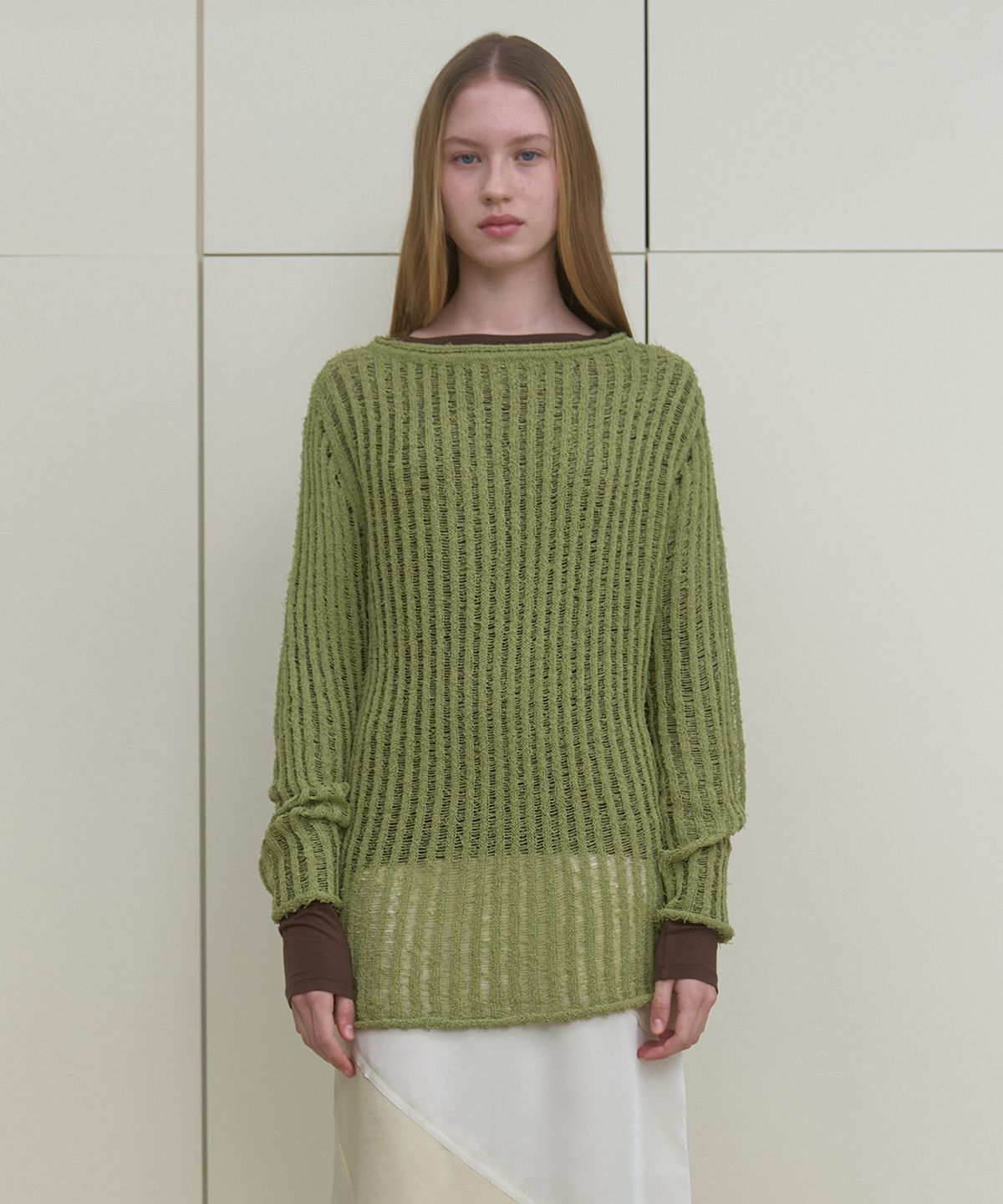 마조네(MA JOURNEE) NETTING OVER KNIT_OLIVE