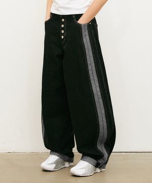 버튼 인사이드 아웃 벌룬 데님 팬츠 블랙