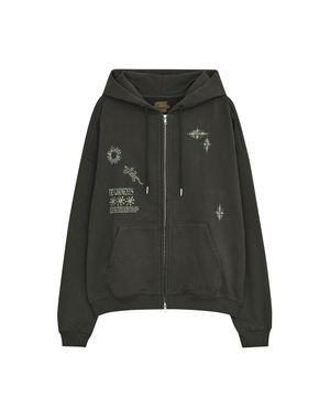 LIZARD DOODLE HOOD ZIP UP [CHARCOAL]