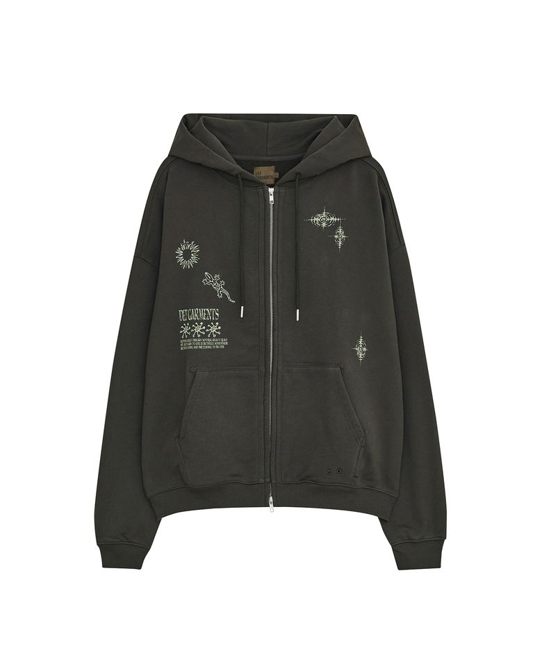 LIZARD DOODLE HOOD ZIP UP [CHARCOAL]
