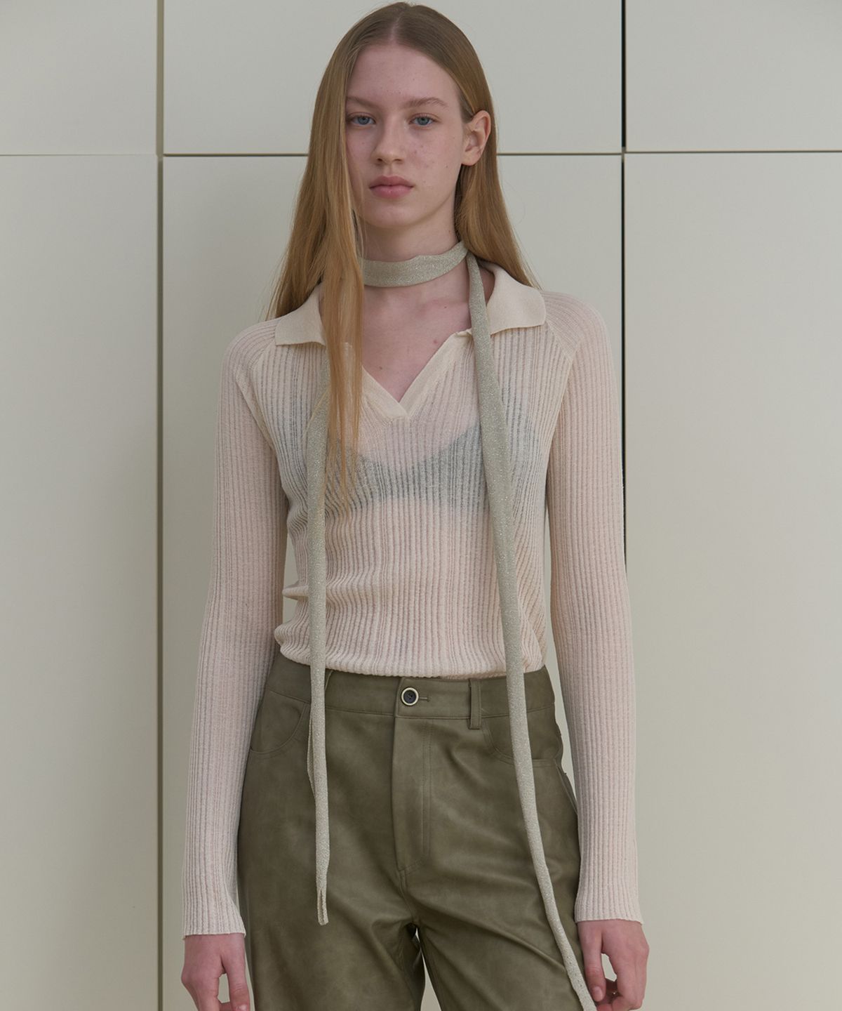 마조네(MA JOURNEE) SHEER PIQUE KNIT_LIGHT BEIGE