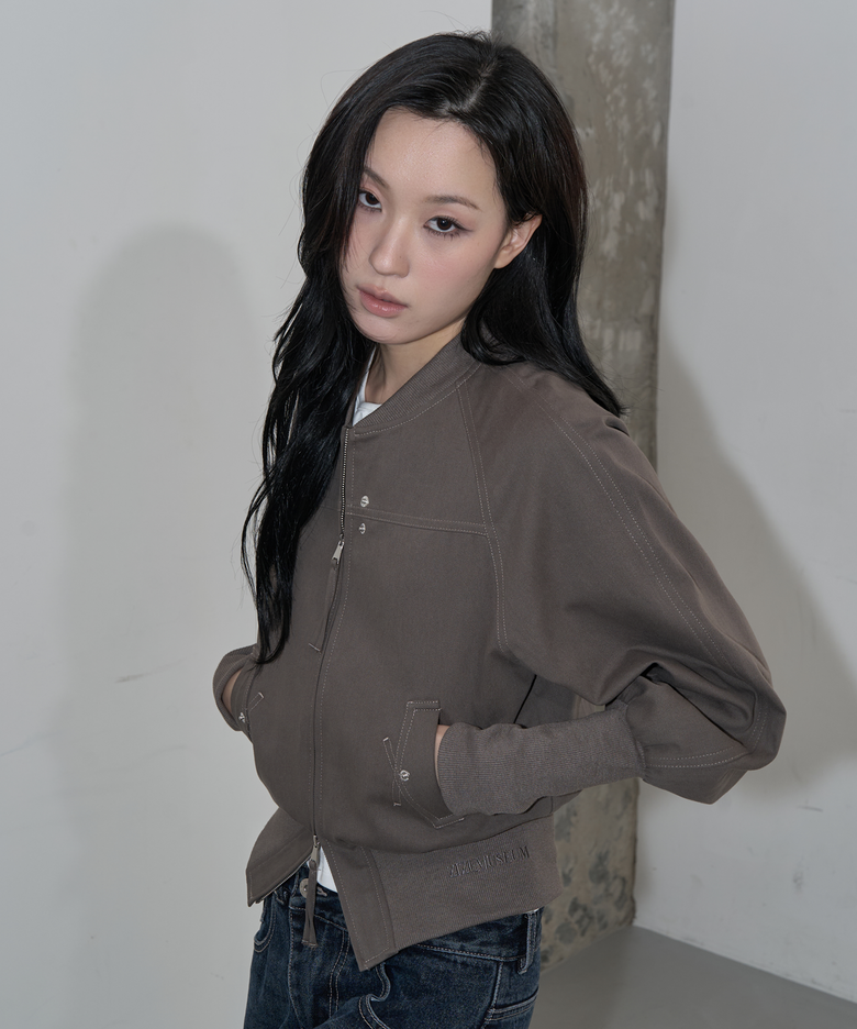 BANDING CROPPED COTTON JACKET (KHAKI BROWN)