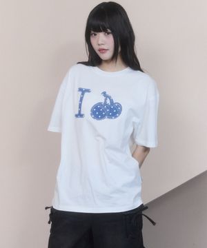 아이러브 키르시 데님 아플리케 티셔츠 [화이트]