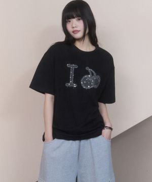 아이러브 키르시 데님 아플리케 티셔츠 [블랙]