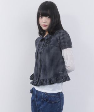 레이스 핀턱 코튼 블라우스 [다크 네이비]