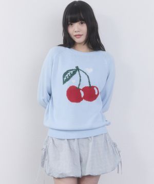 체리 자카드 루즈핏 니트 [스카이]