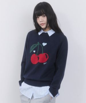 체리 자카드 루즈핏 니트 [네이비]