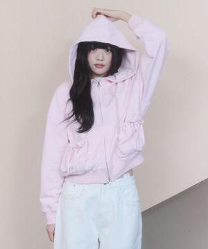 체리 아플리케 후드 집업 [라이트 핑크]
